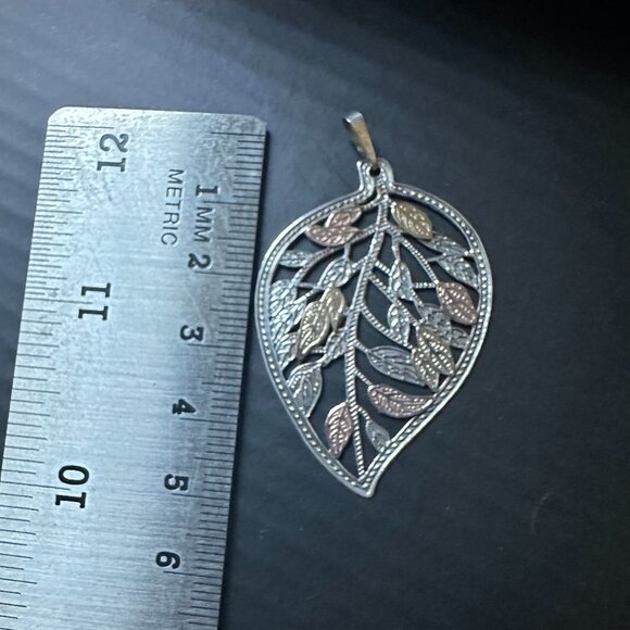 Gold Plated Sterling Silver Leaf Pendant - Picture 2 of 3